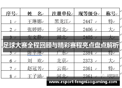 足球大赛全程回顾与精彩赛程亮点盘点解析